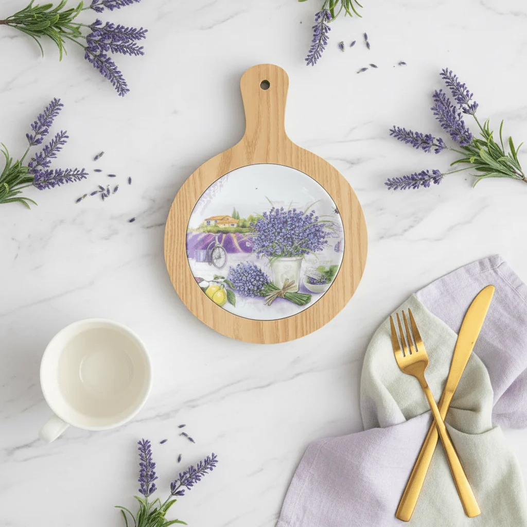 Lavender Provence Round Bamboo Coaster — 20cm - Image 2