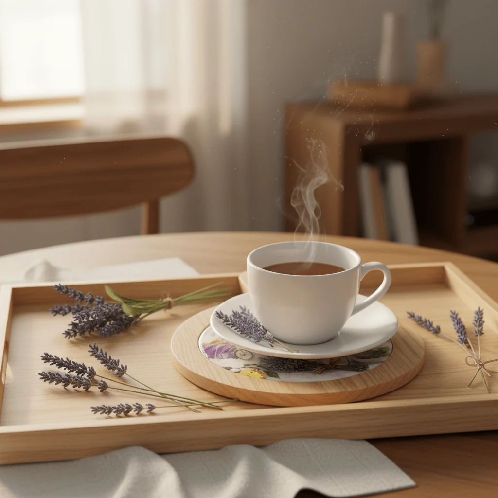 Lavender Provence Round Bamboo Coaster — 20cm - Image 4
