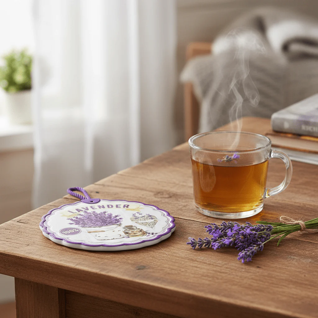 Lavender Round Ceramic Coaster | 20cm Scalloped Decorative Design - Image 3