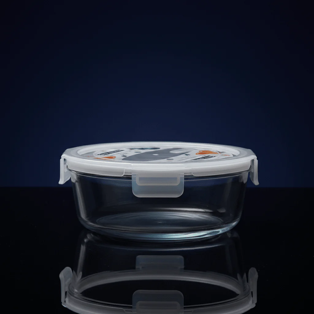 Round Glass Food Storage Container with Airtight Leakproof Plastic Lid – Durable Heat-Resistant Glass – 650 ml Capacity - Image 2
