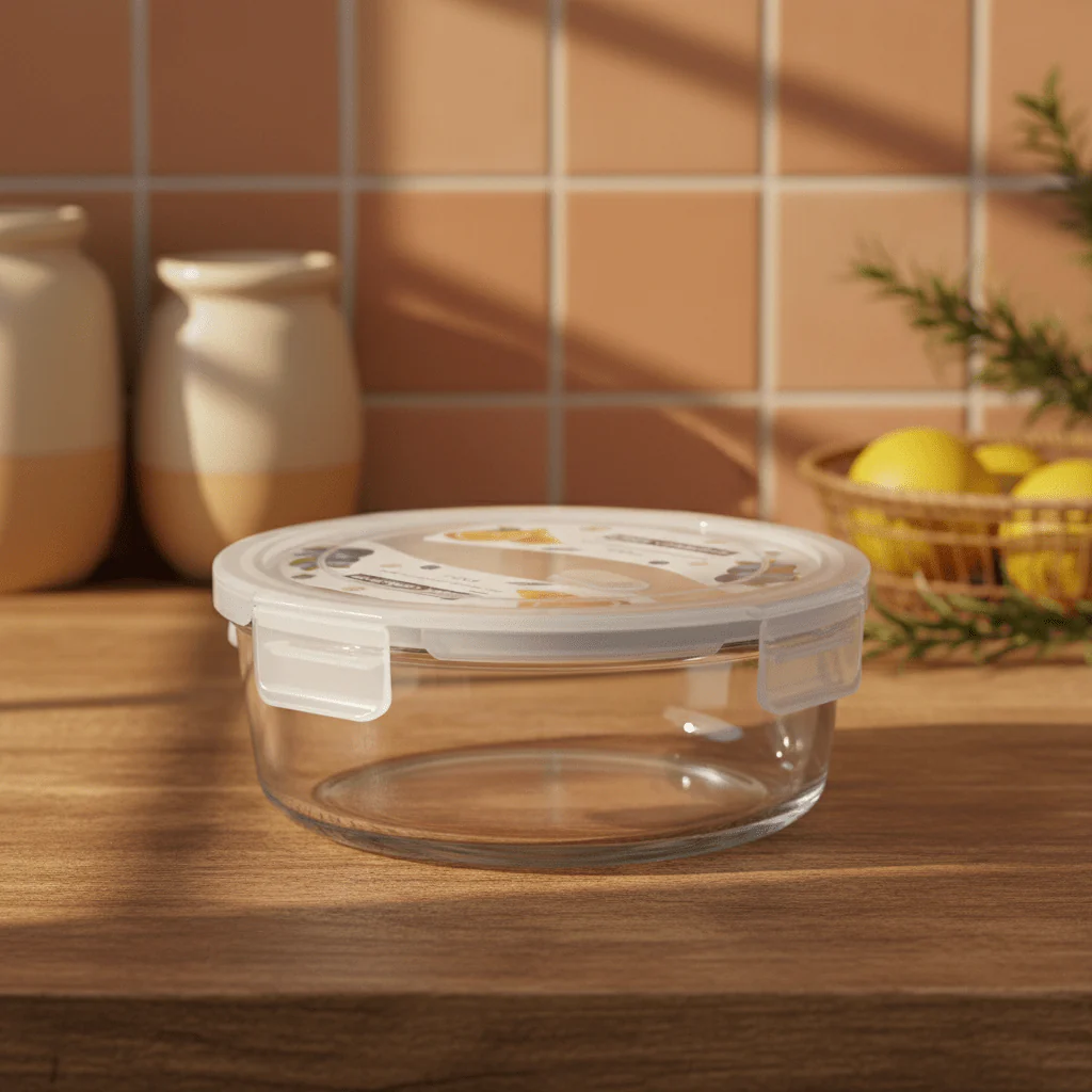 Round Glass Food Storage Container with Airtight Leakproof Plastic Lid – Durable Heat-Resistant Glass – 650 ml Capacity - Image 3
