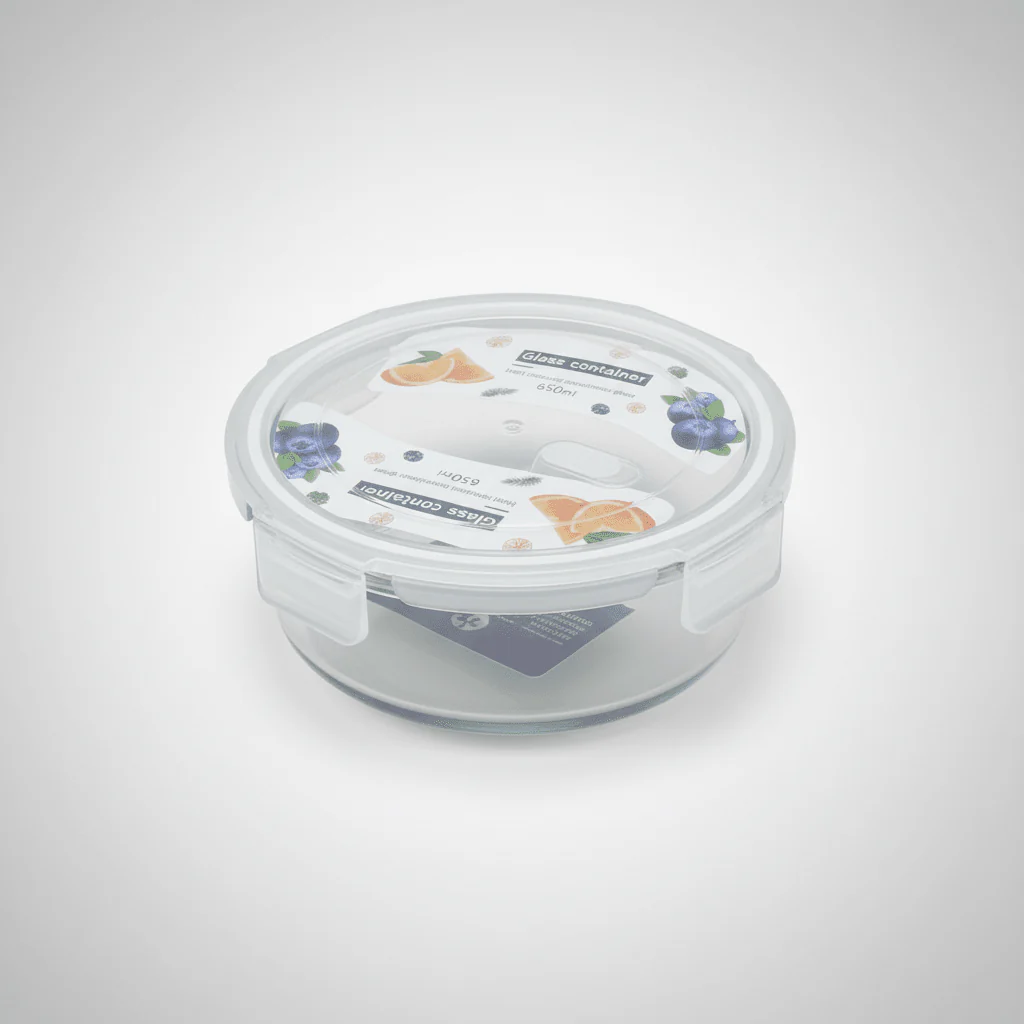 Round Glass Food Storage Container with Airtight Leakproof Plastic Lid – Durable Heat-Resistant Glass – 650 ml Capacity - Image 4