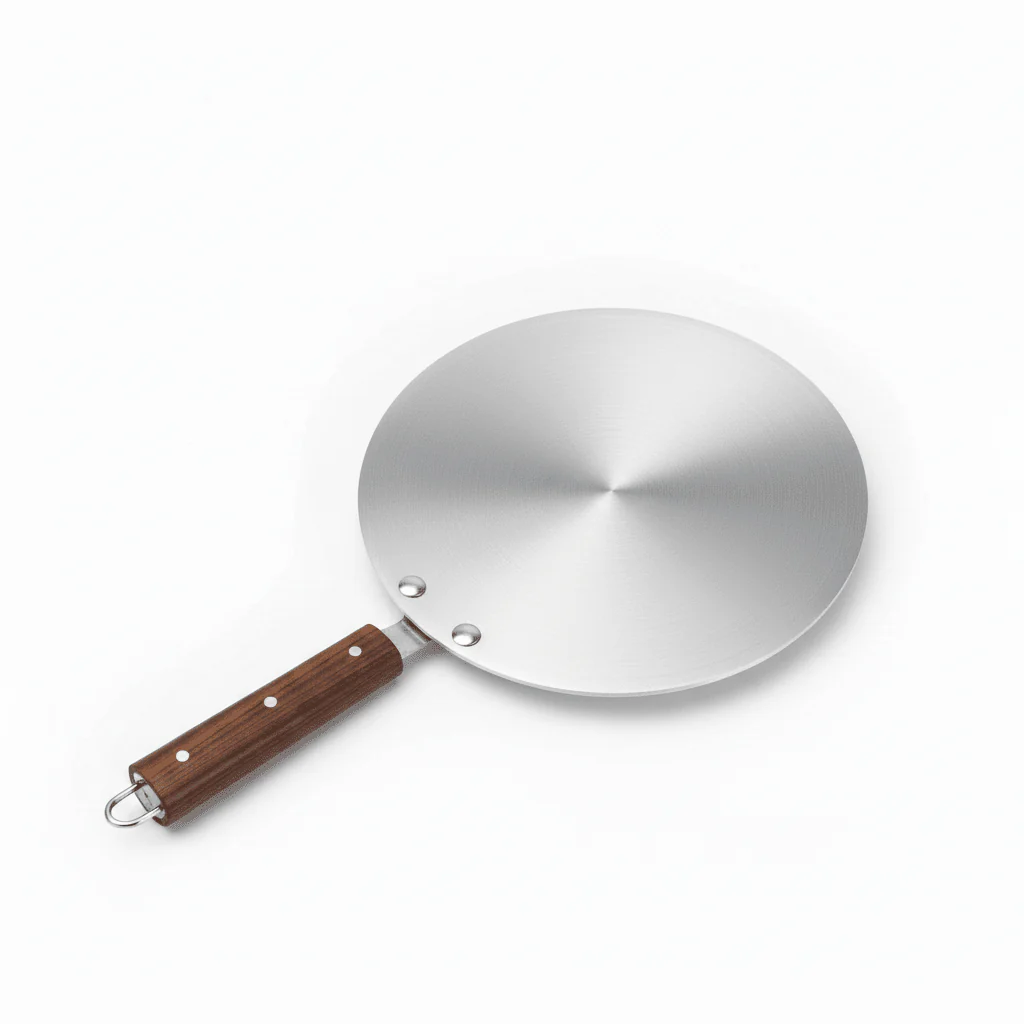 Royal Cuisine Heavy-Duty Round Aluminum Tawa Griddle with Heat-Resistant Wooden Handle – 10 Inch - Image 3