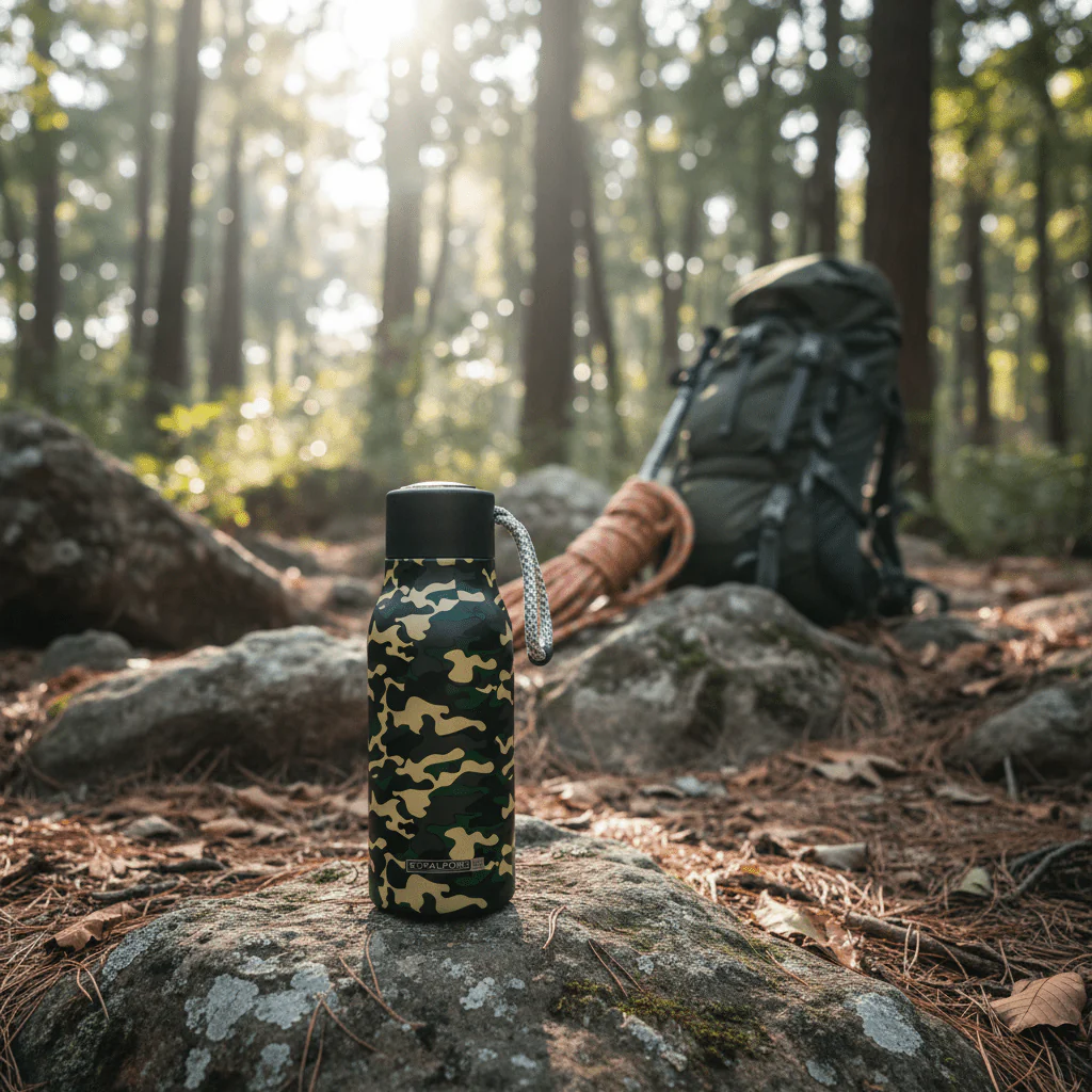 Royal Ford Compact Army Green Stainless Steel Water Bottle with Black Cap – 400 ml - Image 2
