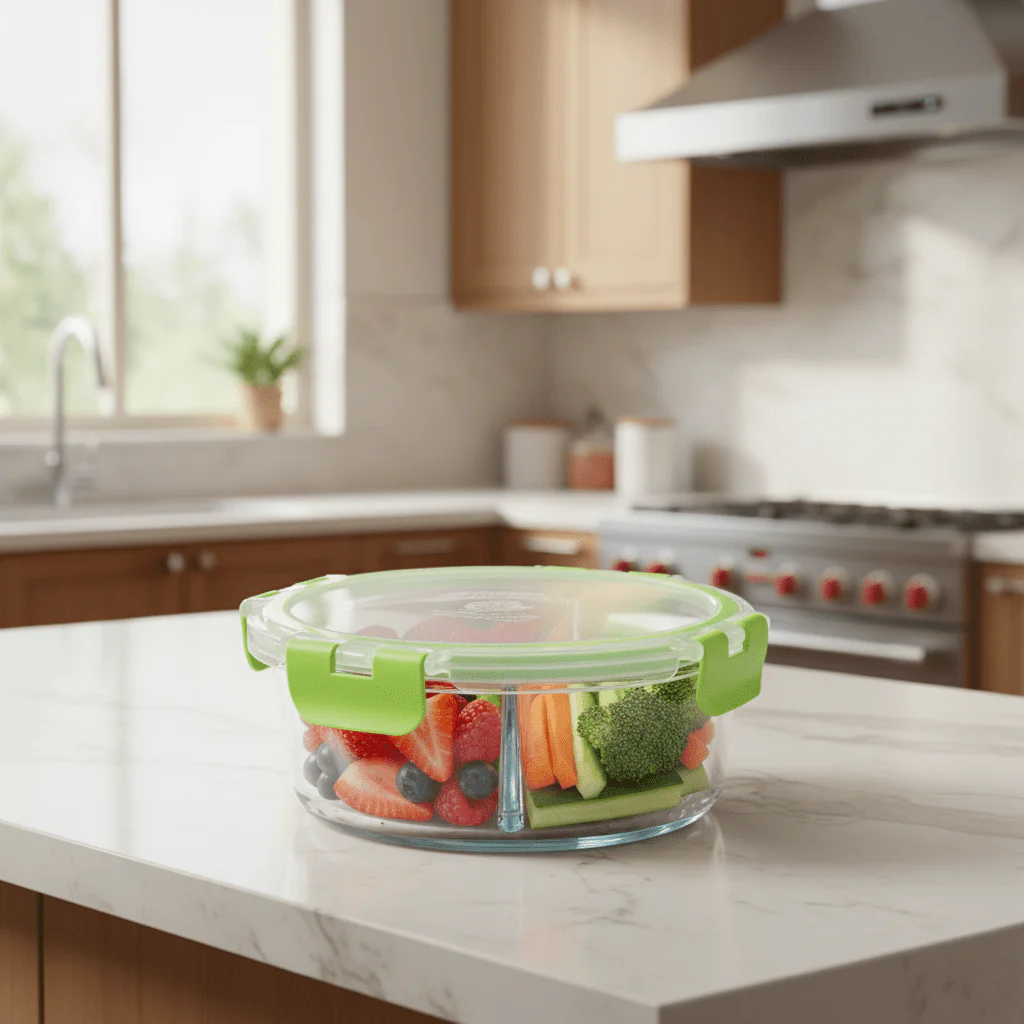 Royal Ford Premium Round Glass Food Storage Container with Leakproof Airtight Lid – High Quality Glass – 950 ml - Image 2