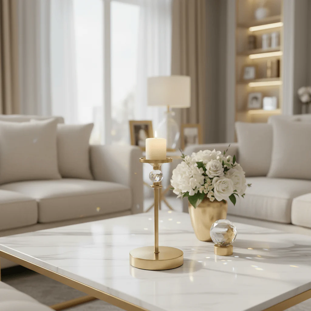 Royal Golden Metal Decorative Candle Holder for Elegant Living Room and Table Styling – 22cm - Image 2