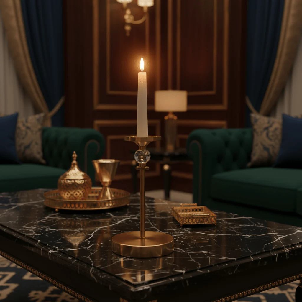 Royal Golden Metal Decorative Candle Holder for Elegant Living Room and Table Styling – 22cm - Image 3