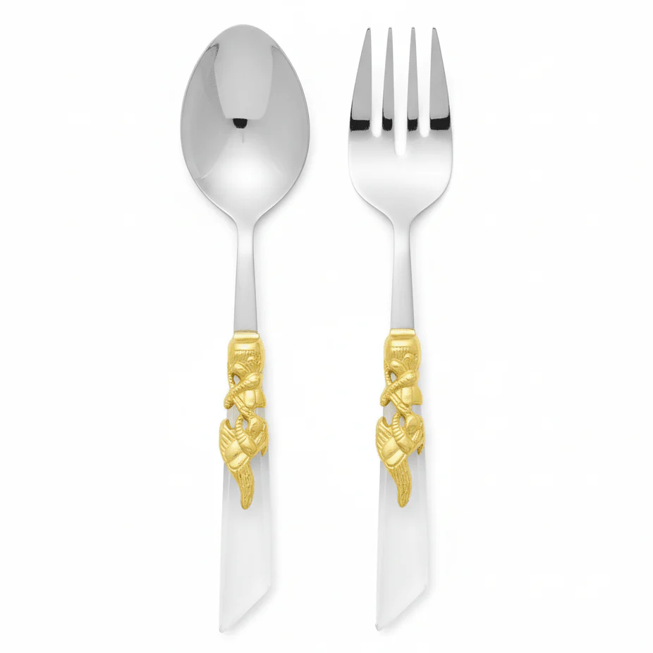 Royal Victoria Elegant Stainless Steel Silver Salad Serving Set (2 pcs) – Classic Stylish Kitchen Utensils 28×30 cm