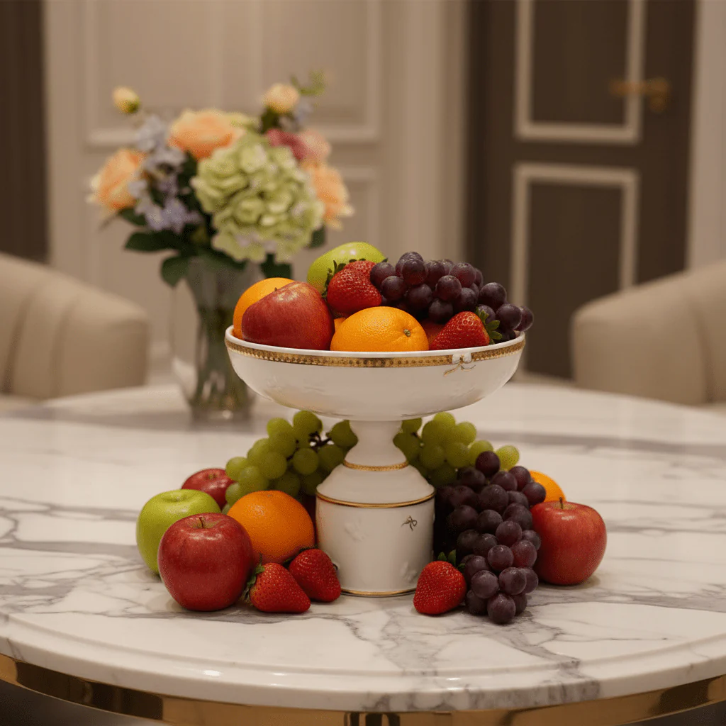 Royal Victoria Grand White Ceramic Footed Fruit Bowl Large Decorative Serving Bowl 28×28cm - Image 2