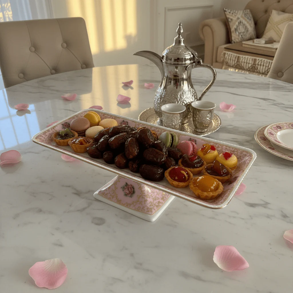 Royal Victoria Pink Ceramic Footed Rectangular Cake Stand 38×14 cm Premium Dessert Display Plate - Image 2