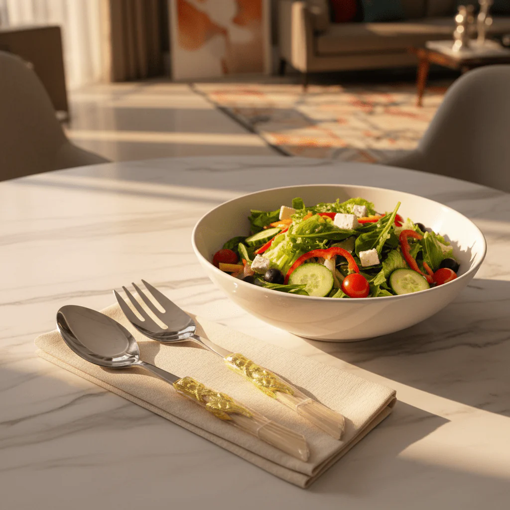 Royal Victoria Stainless Steel Silver Salad Servers with Elegant Gold Accent Handles (2 pcs) – Premium Dining Set 28×30 cm - Image 2
