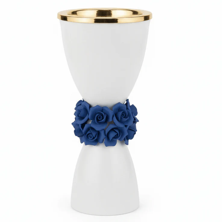 Royal Victoria White and Gold Ceramic Incense Burner with Blue Flower Design Luxury Decor 23cm