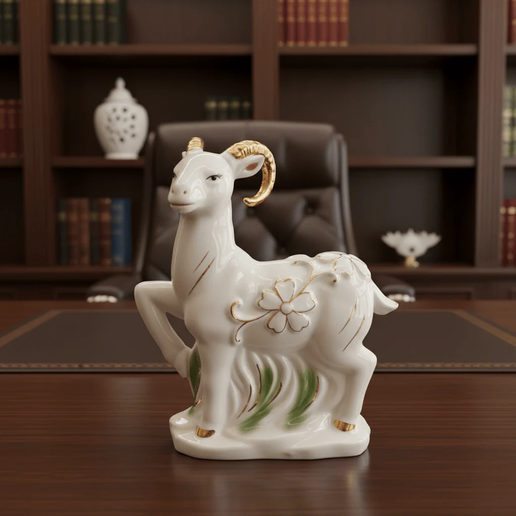 Royal White & Gold Ceramic Goat Decorative Showpiece for Luxury Home and Office Décor – 15cm - Image 2
