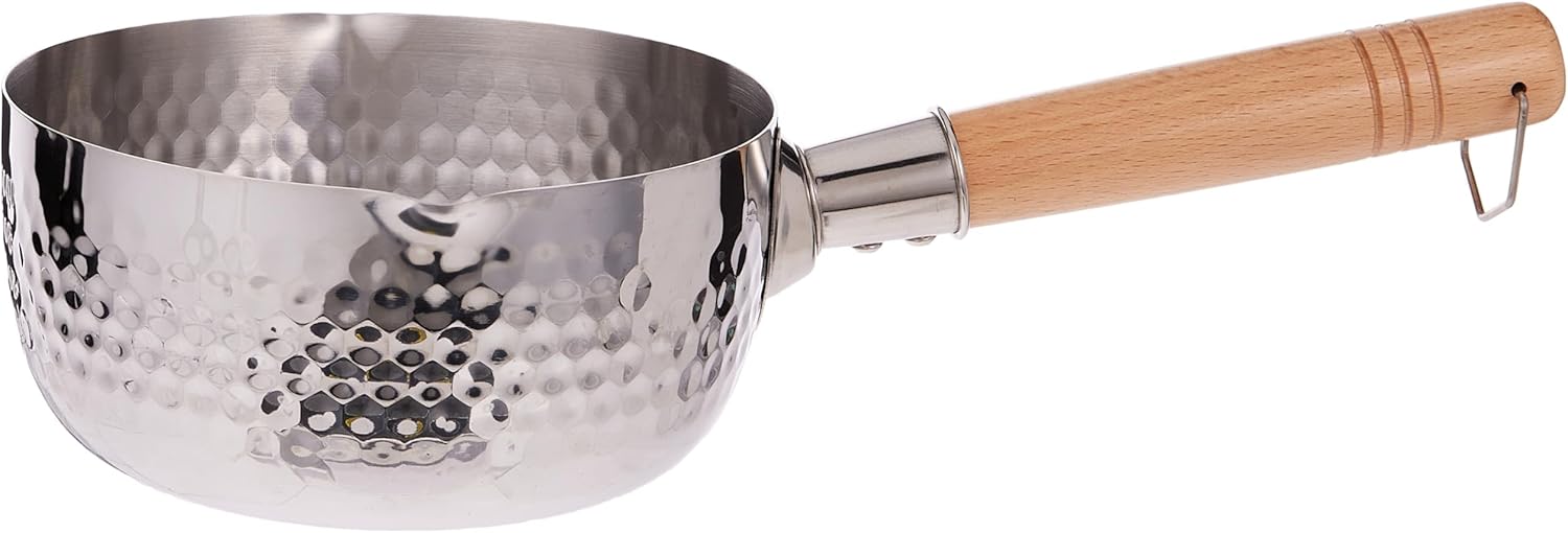 Royalford 16cm Stainless Steel Snow Pot- RF12259 Stylish Design with Hammered Mesh Pattern and Wooden Handle - Image 2