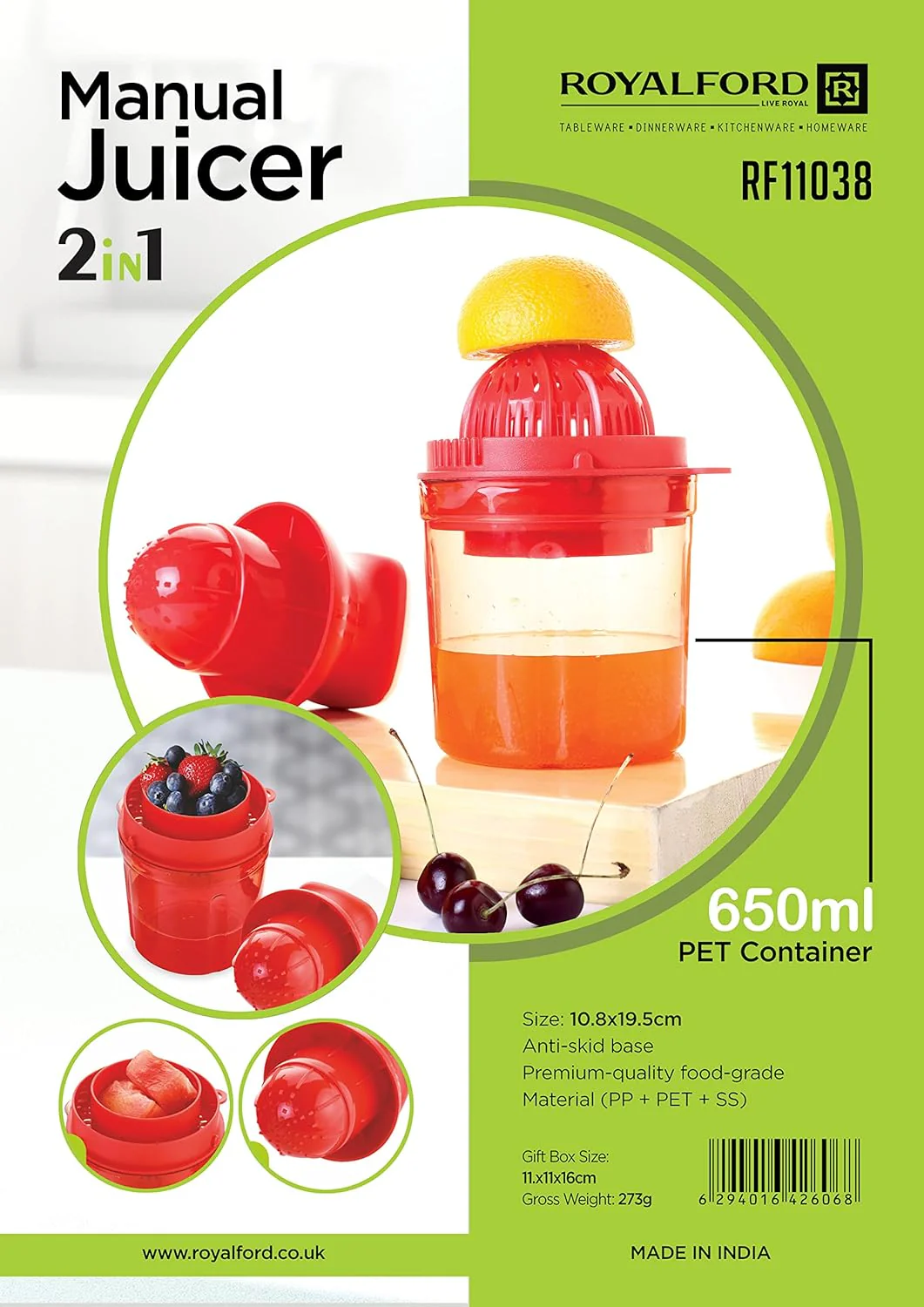 ROYALFORD 2-in-1 Manual Juicer 60ml Capacity- RF11038 - Image 3