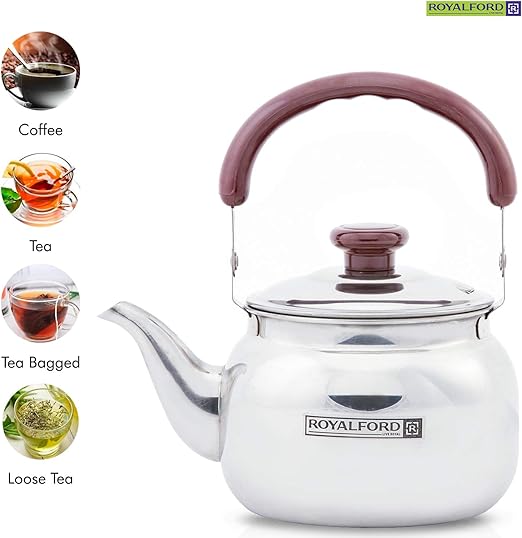 Royalford 2 Liter Stove Top Tea Kettle Ð Large Capacity Stainless Steel Stove-top Tea Pot - Tea Coffee Pot Ideal for Home Office & Hotel Ð Compact & Stylish Design with Heat Resistant Handle - Image 5