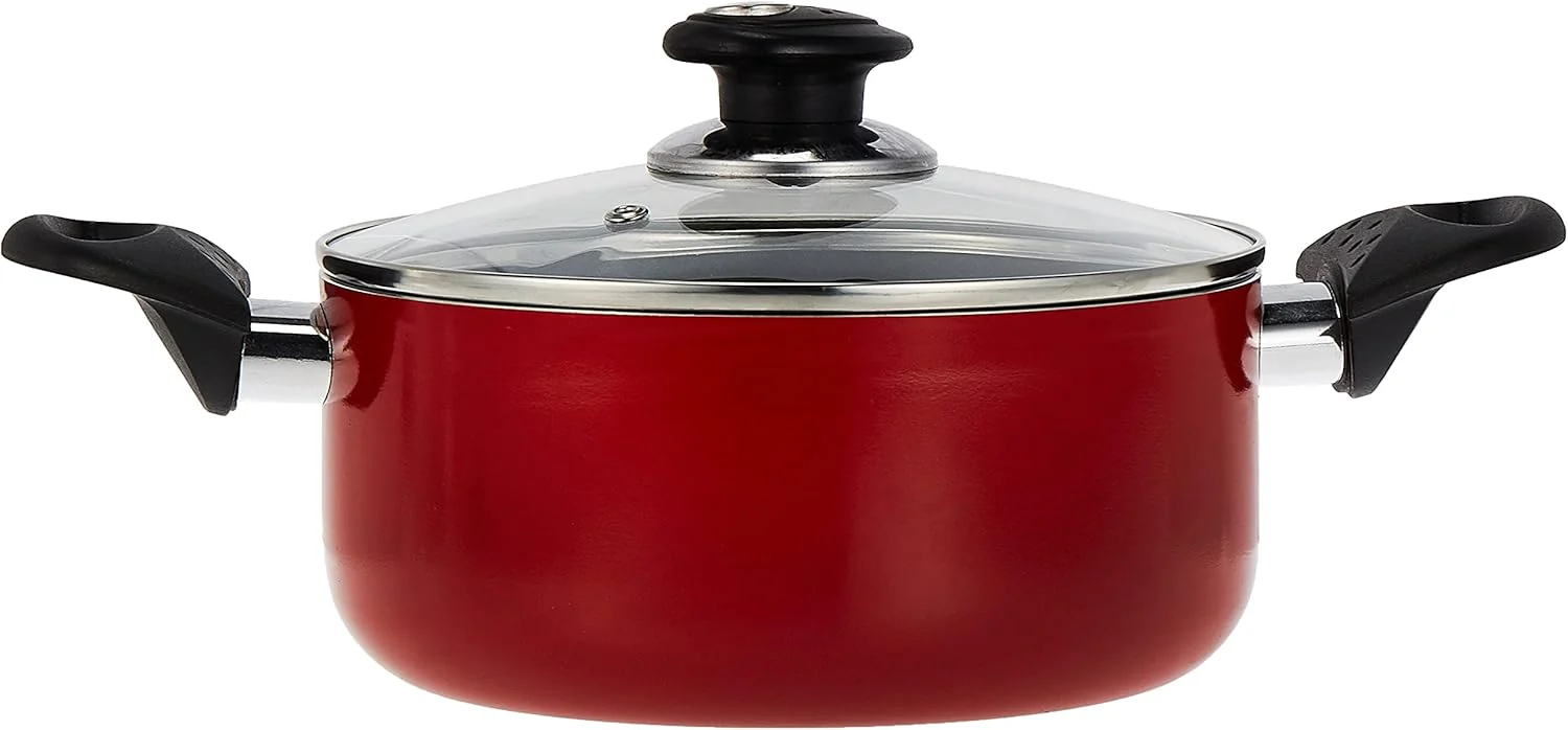 Royalford 20cm Non-Stick Ceramic Casserole with Glass Lid – Durable Red Finish (RF6438) - Image 2