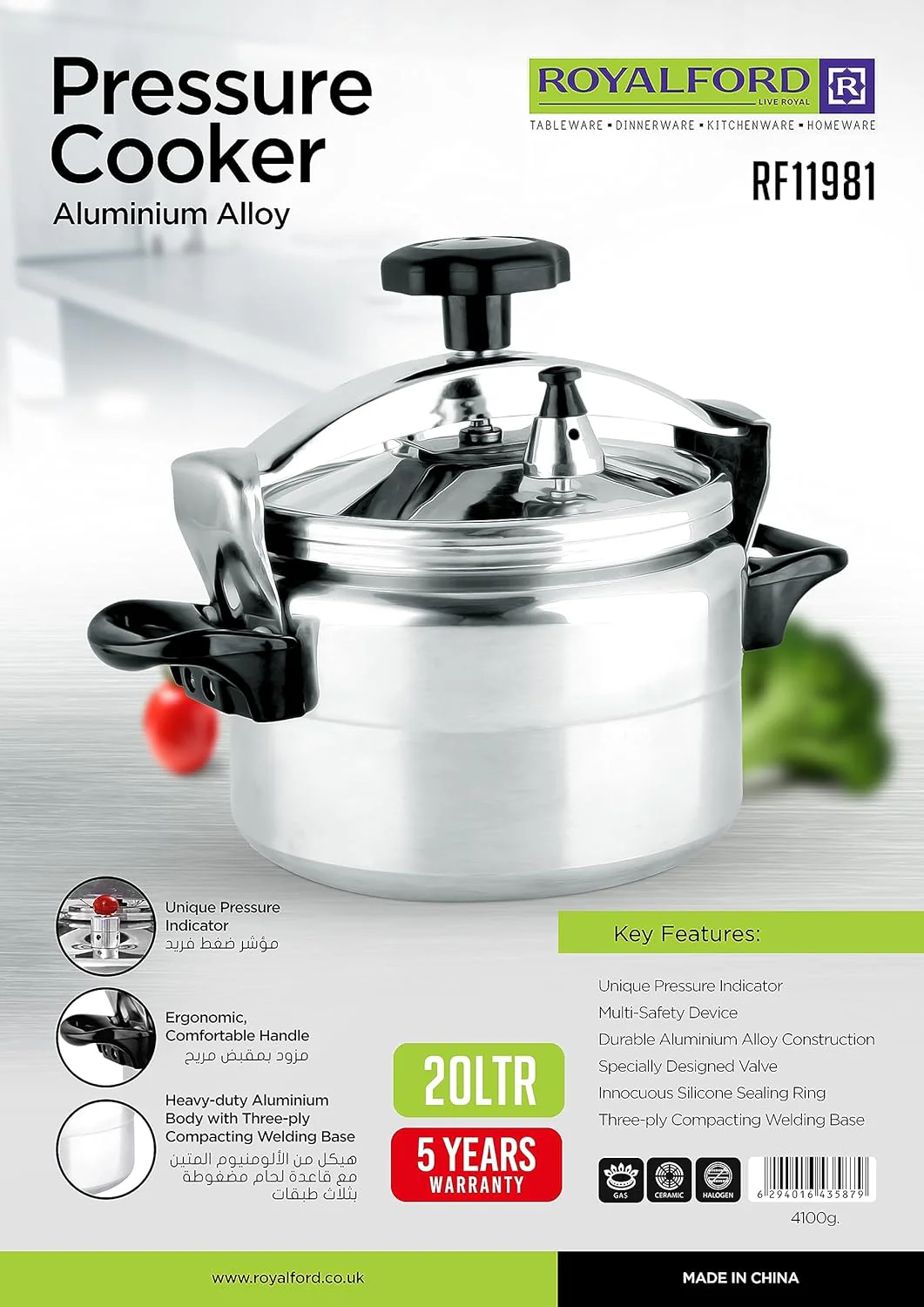 Royalford 20L Heavy Duty Aluminium Pressure Cooker – RF11981 Commercial Size - Image 6