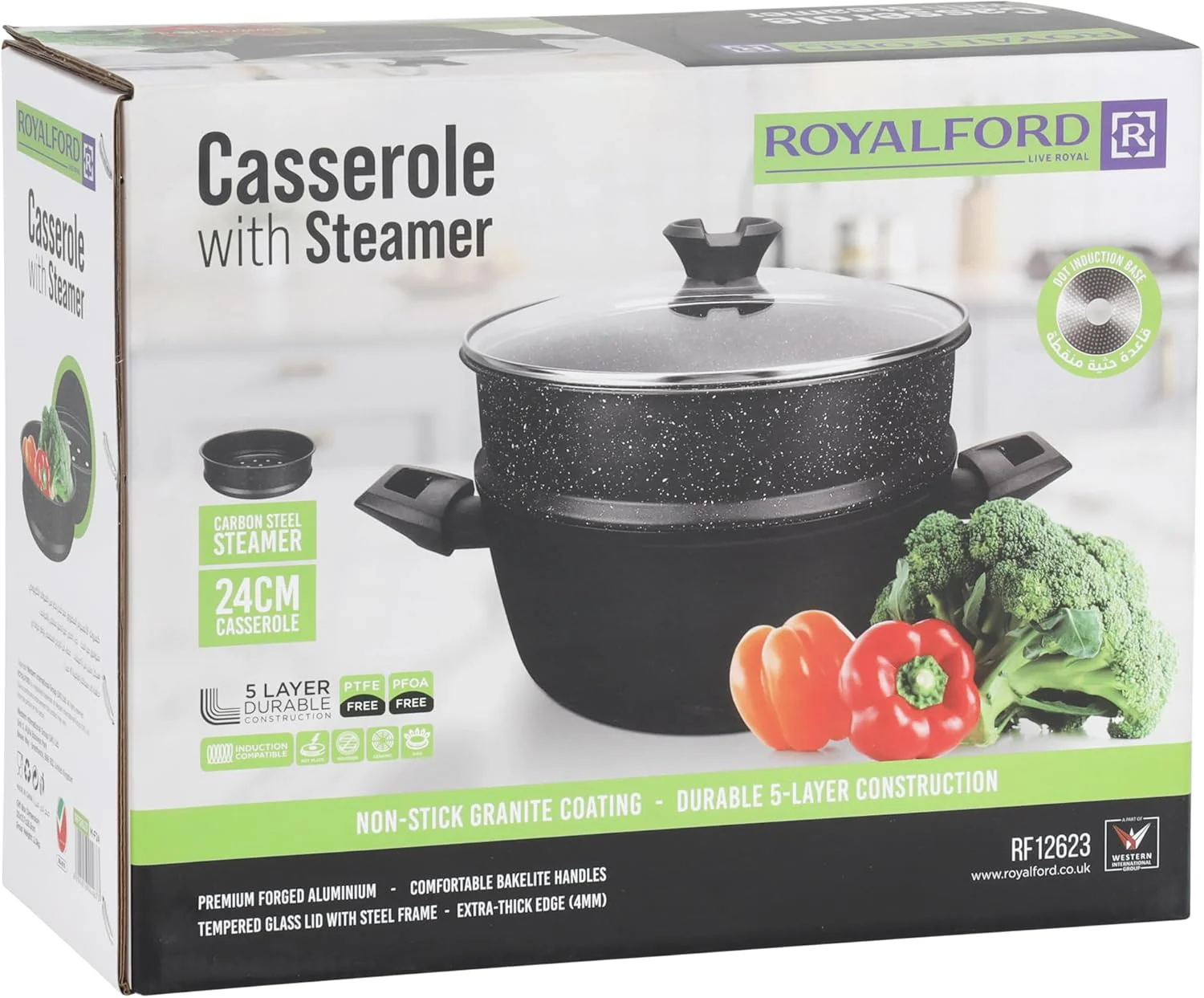 Royalford 24cm 2-Tier Aluminium Steamer with Glass Lid – RF12623 Multi-Layer Cooker - Image 5