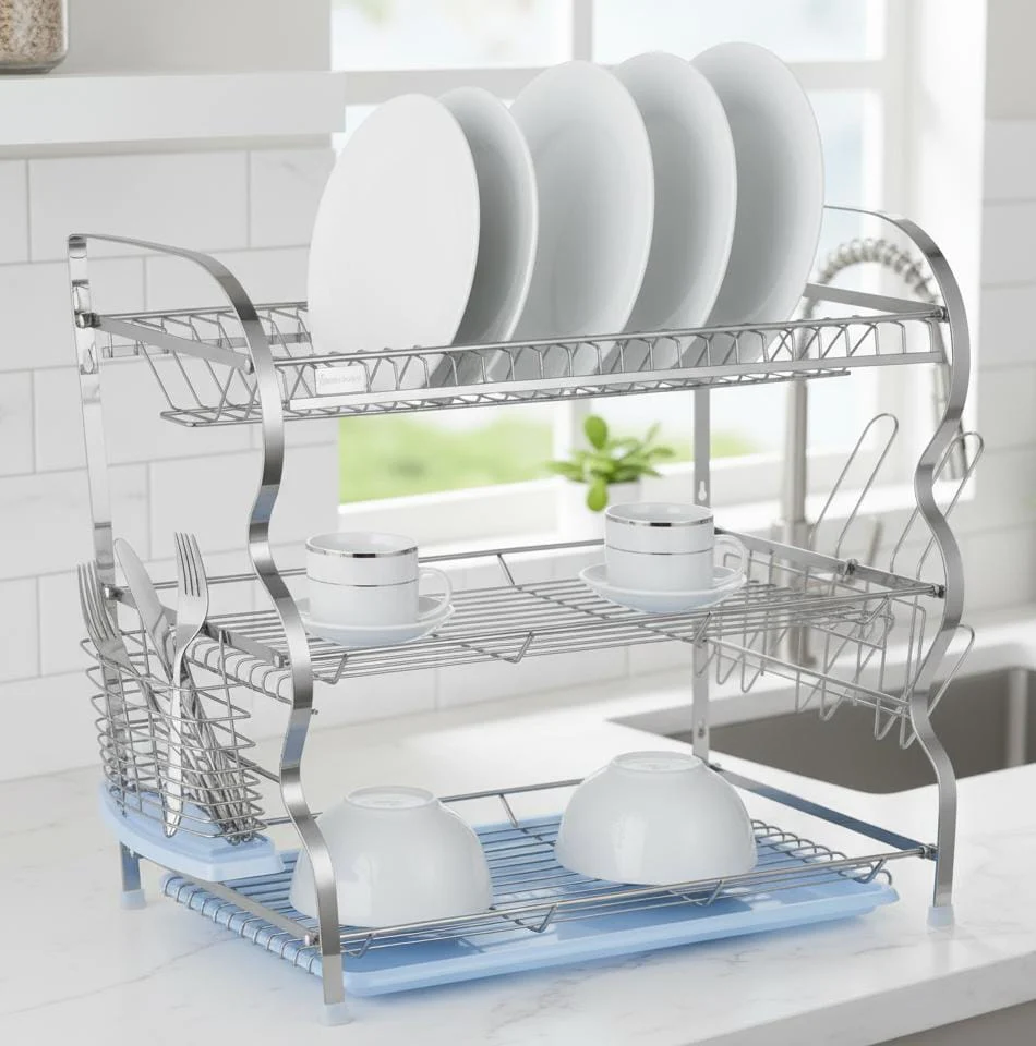 ROYALFORD 3-Layer Wall Hanging Dish Rack – Heavy Duty Aluminum Kitchen Organizer, 66.5 x 26 x 47.7 cm