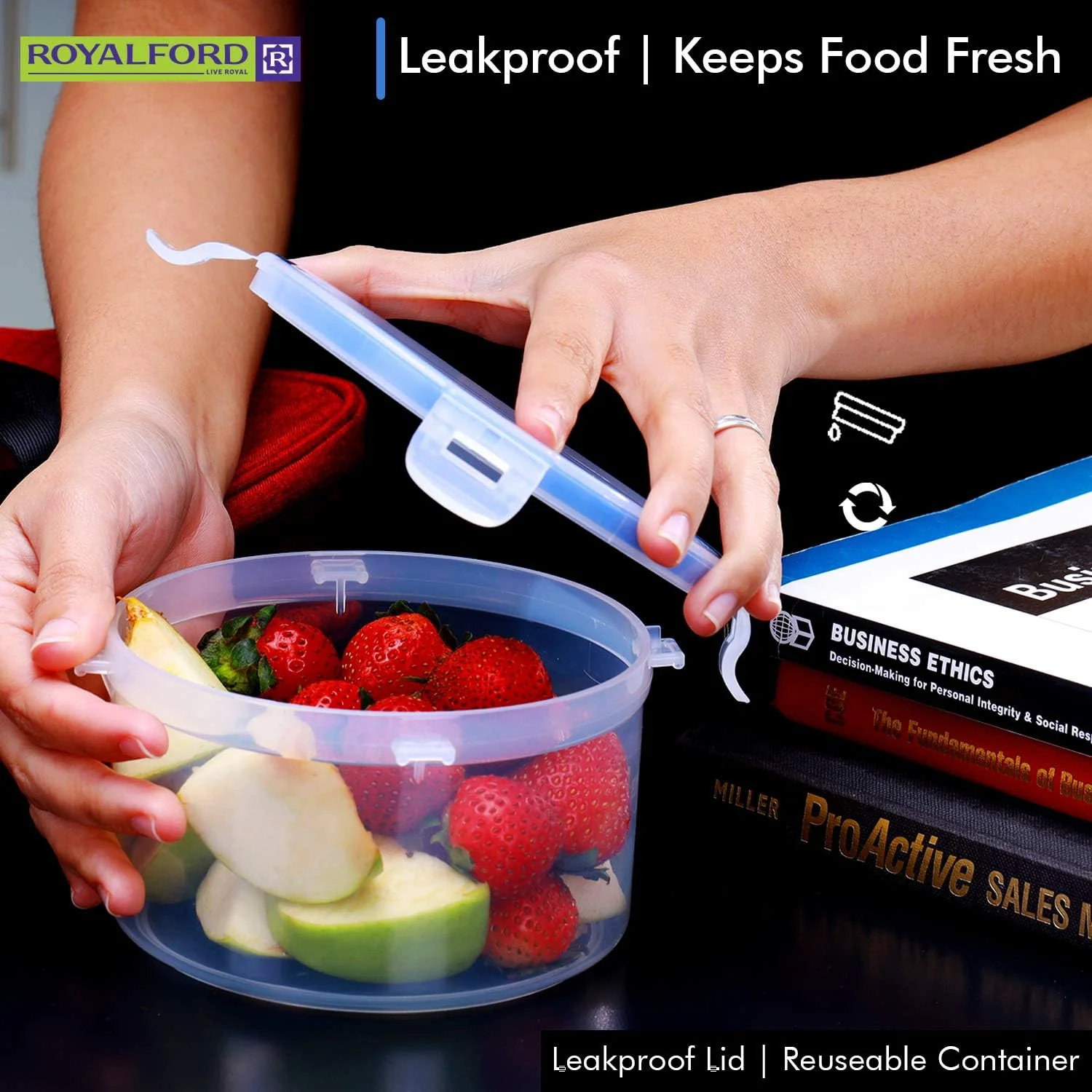 Royalford 300ml Meal Prep Container |Transparent Food Container | BPA Free, Reusable, Airtight Food Storage Tray with Snap Locking Lid | Microwavable, Freezer & Dishwasher Safe| Bento Lunch Box - Image 3