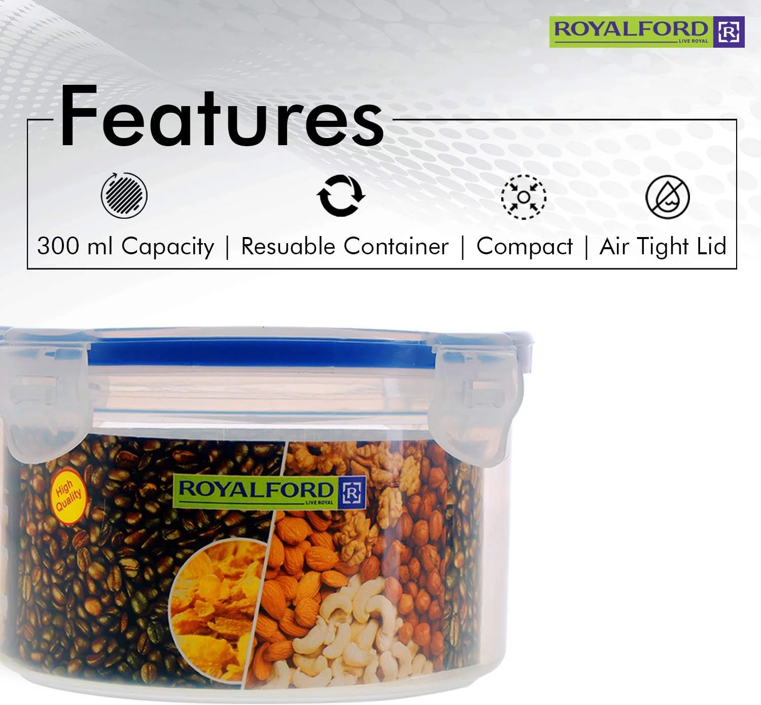 Royalford 300ml Meal Prep Container |Transparent Food Container | BPA Free, Reusable, Airtight Food Storage Tray with Snap Locking Lid | Microwavable, Freezer & Dishwasher Safe| Bento Lunch Box - Image 7