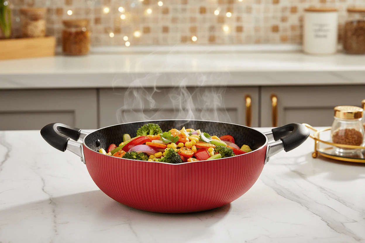Royalford 30cm Honeycomb Non-Stick Kadai Wok – Durable Aluminium with Bakelite Handles (RF12894) - Image 2