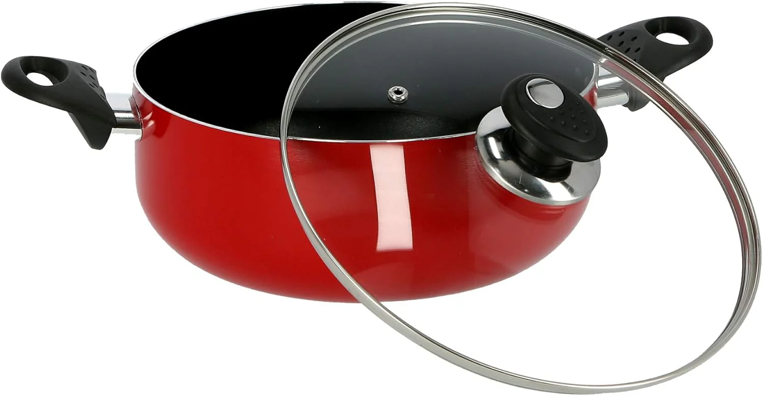 Royalford 32cm Non-Stick Casserole with Glass Lid – Large Capacity Red Cookware (RF6444) - Image 2