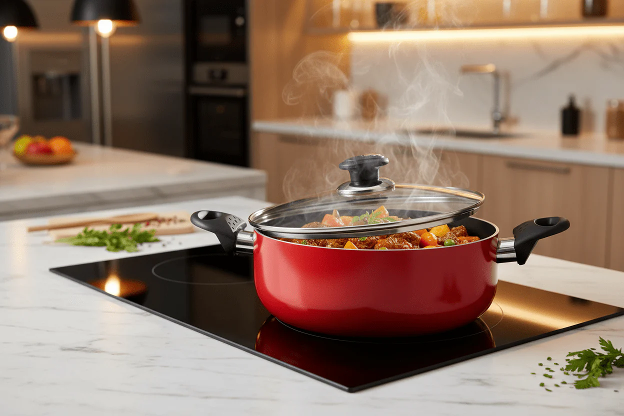 Royalford 32cm Non-Stick Casserole with Glass Lid – Large Capacity Red Cookware (RF6444) - Image 4