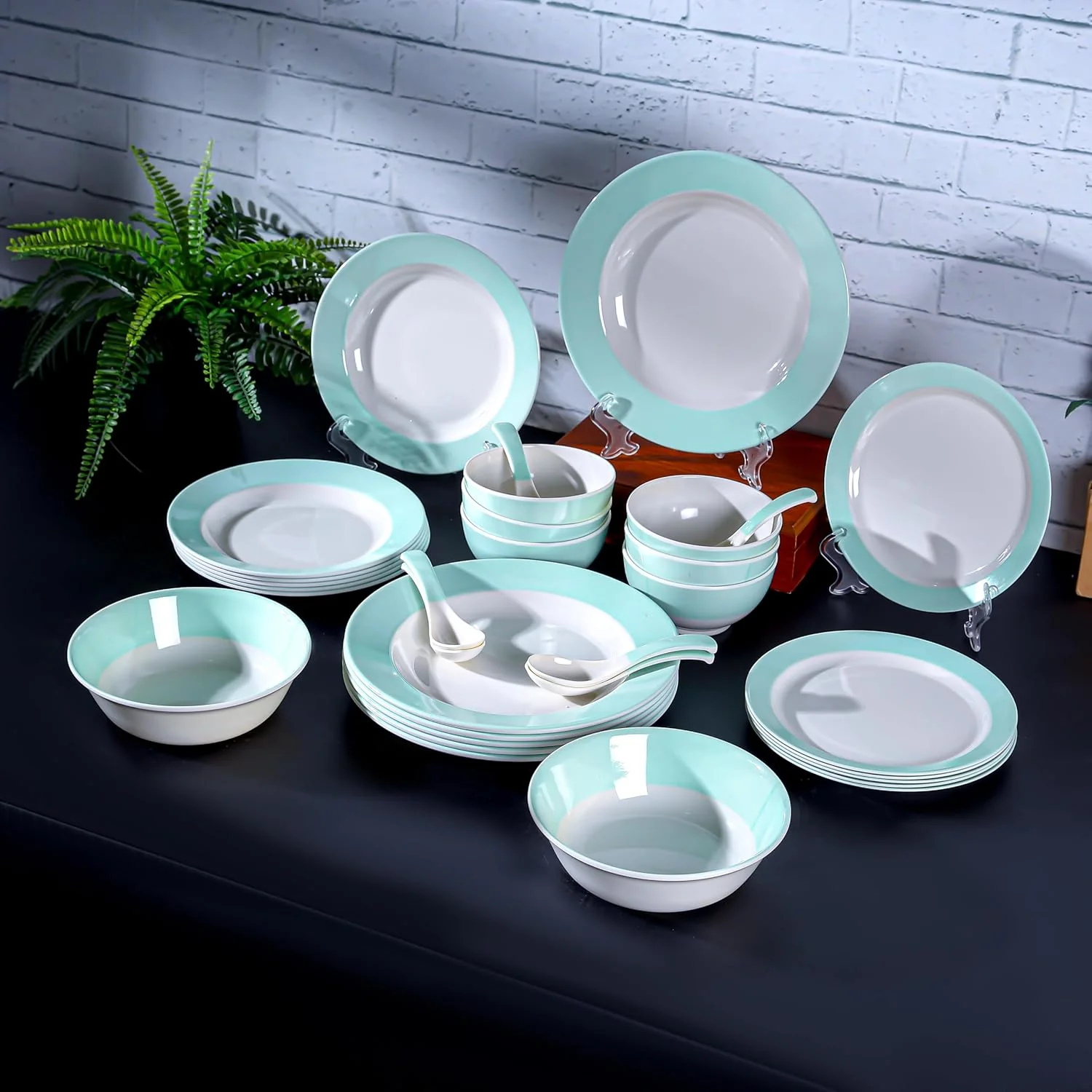 Royalford 32pcs Melamineware Dinner Set  Includes Deep and Side Plates, Serving and Rice Bowls and Soup Spoons Dishwasher-Safe and Freezer-Friendly Food-Grade-RF12511 - Image 2