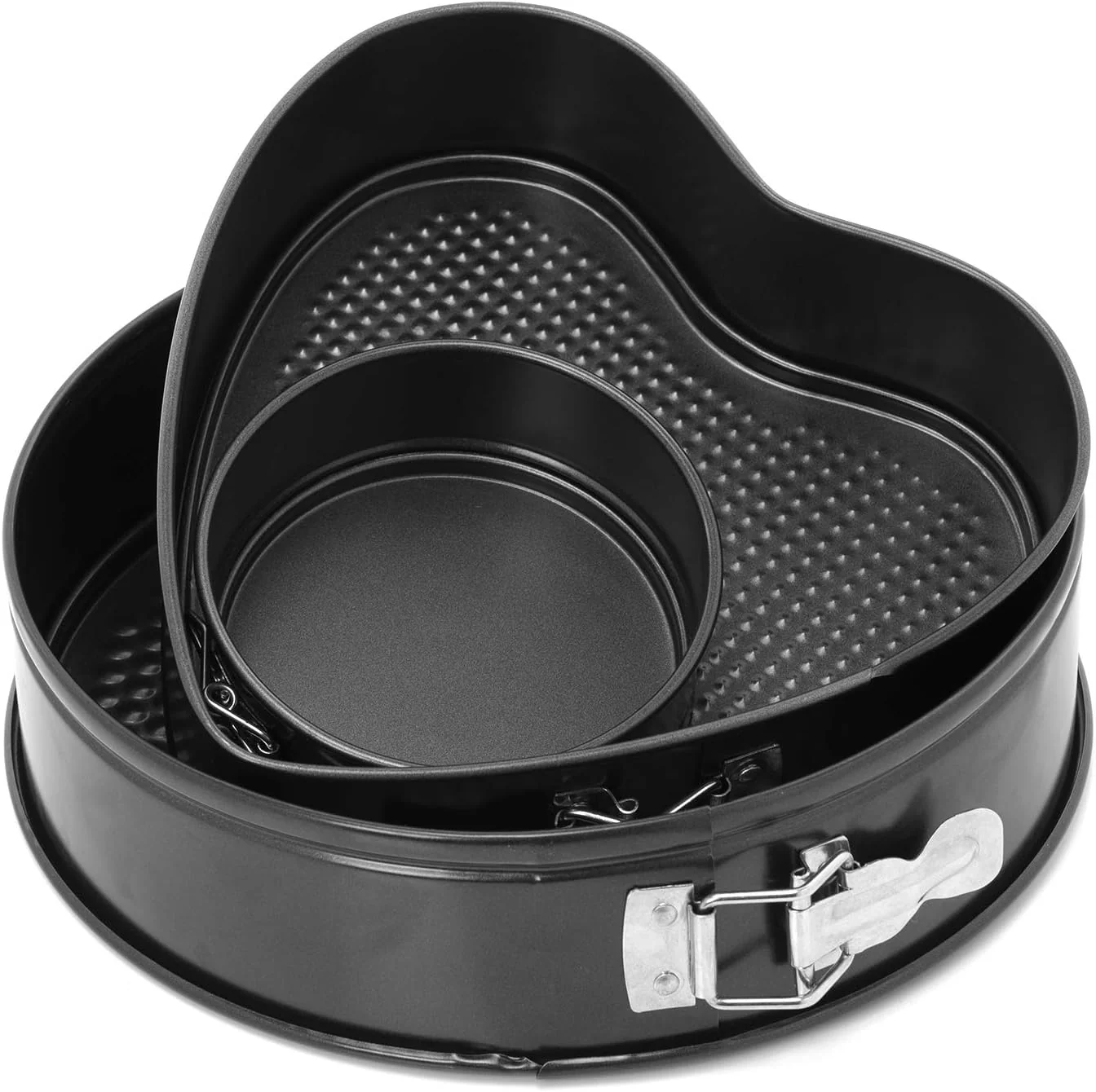 Royalford 3pcs Carbon Steel Non-Stick Springform Set, Heart Springform-24cm*23cm*6.8cm, Round Springform-26cm*6.8cm, Mini Round Springform-12cm*4.8cm, RF7046