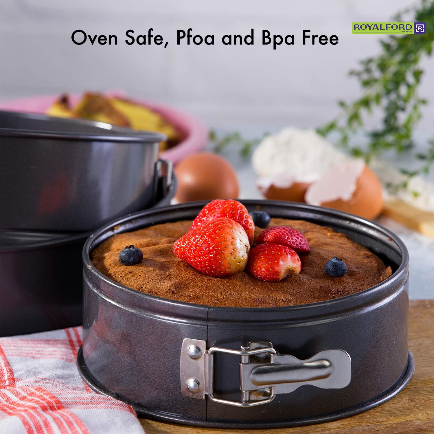 Royalford 3pcs Carbon Steel Non-Stick Springform Set, Heart Springform-24cm*23cm*6.8cm, Round Springform-26cm*6.8cm, Mini Round Springform-12cm*4.8cm, RF7046 - Image 2