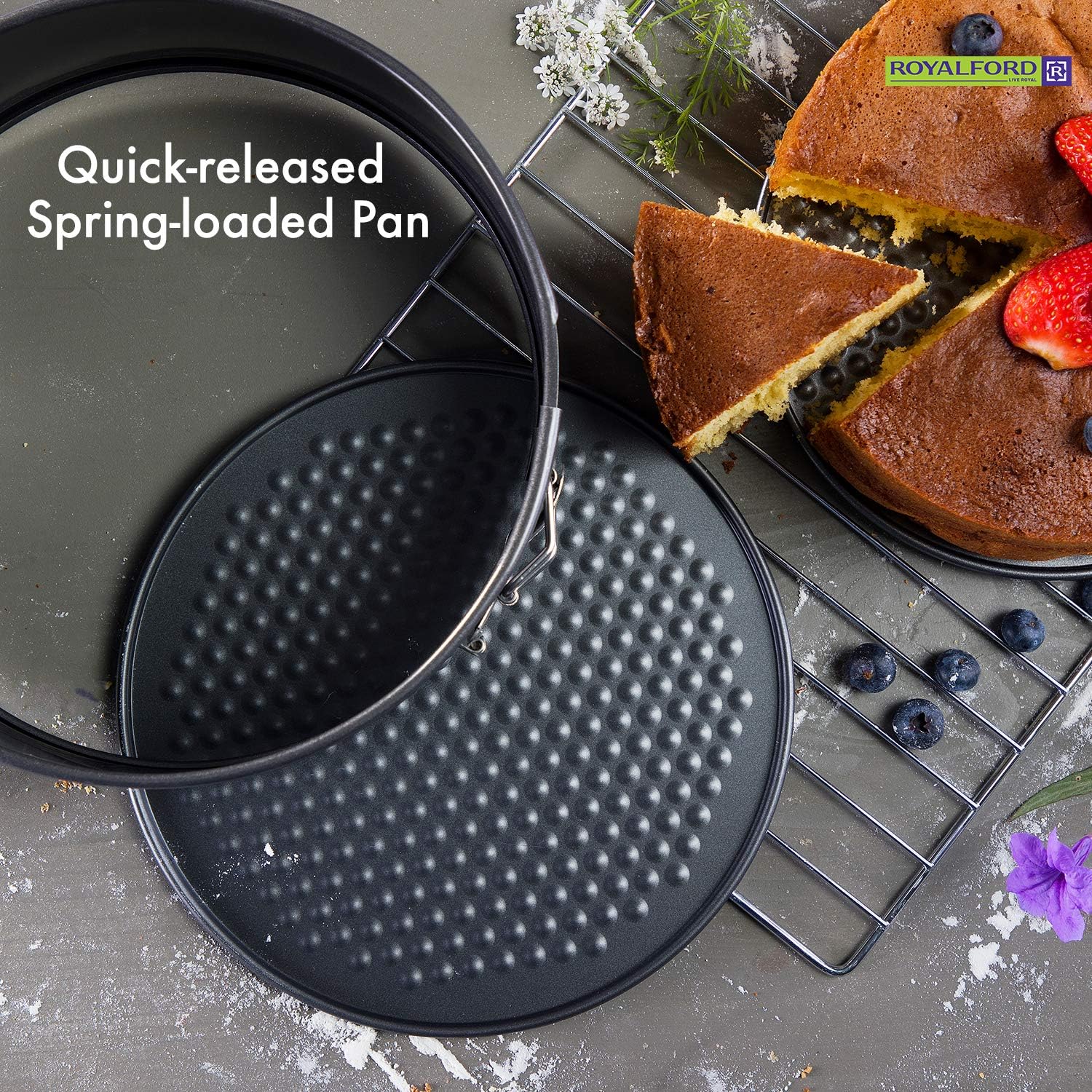 Royalford 3pcs Carbon Steel Non-Stick Springform Set, Heart Springform-24cm*23cm*6.8cm, Round Springform-26cm*6.8cm, Mini Round Springform-12cm*4.8cm, RF7046 - Image 4