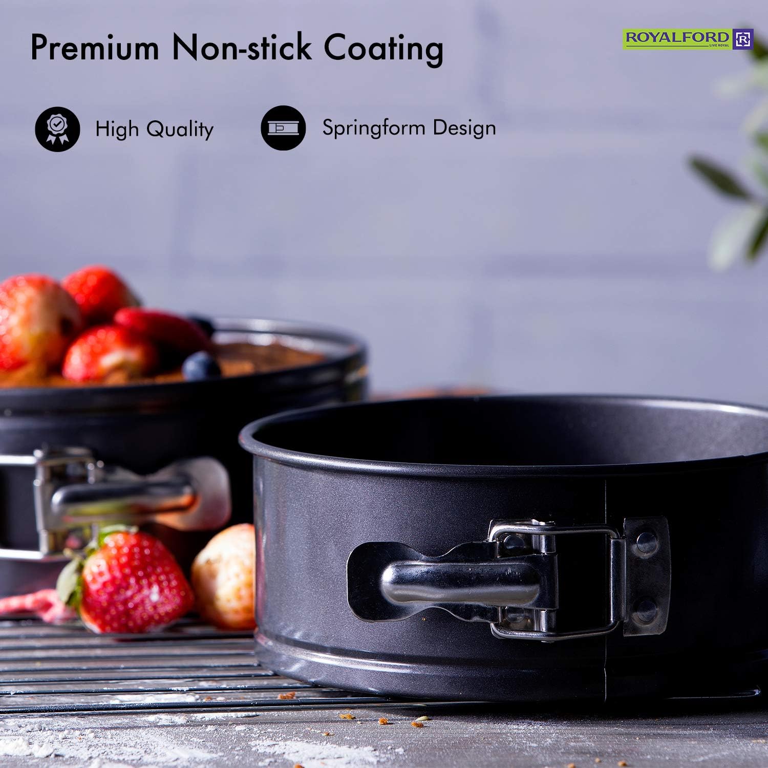 Royalford 3pcs Carbon Steel Non-Stick Springform Set, Heart Springform-24cm*23cm*6.8cm, Round Springform-26cm*6.8cm, Mini Round Springform-12cm*4.8cm, RF7046 - Image 6