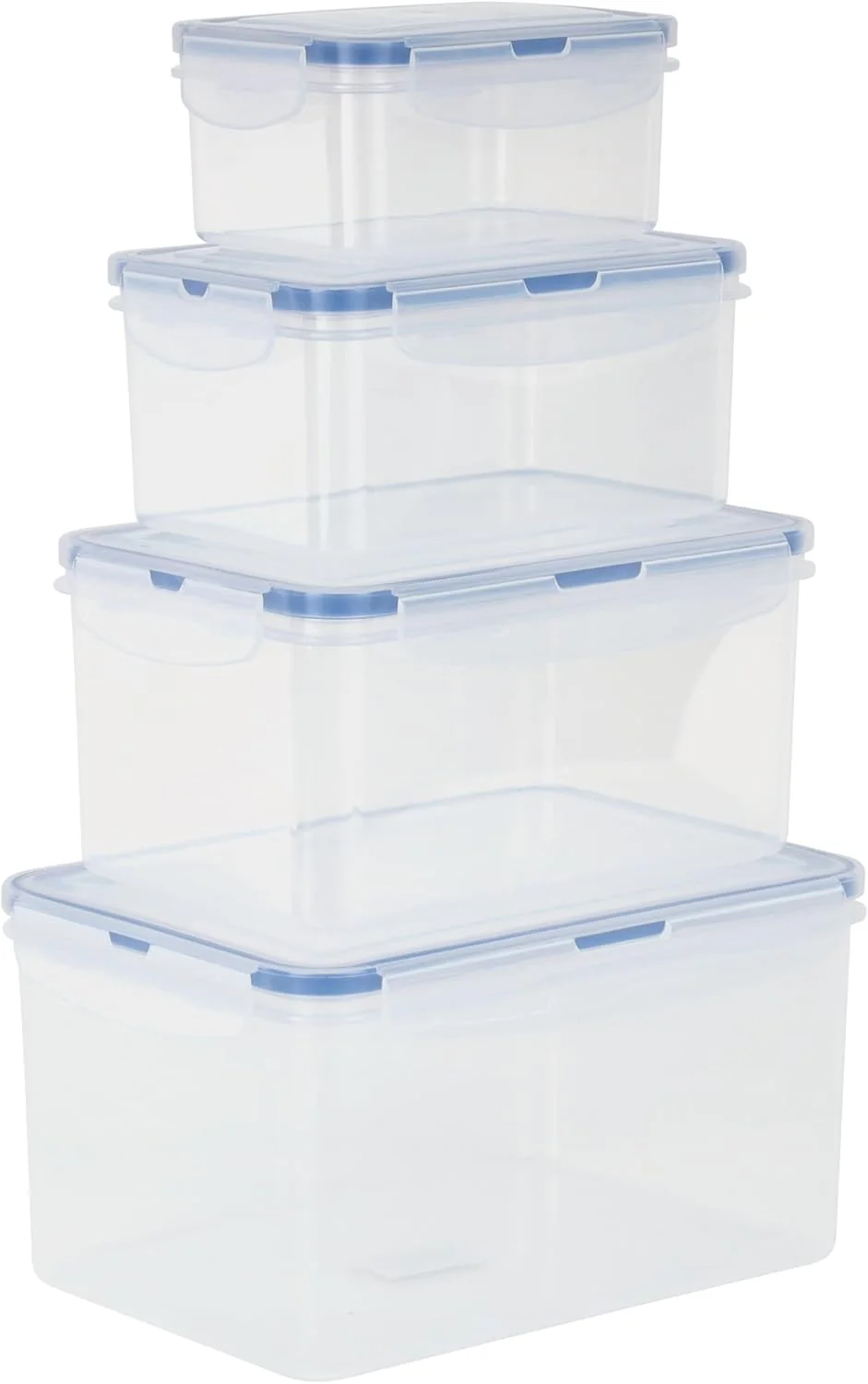 Royalford 4pcs Set of Food Storage Containers with Lid RF12630 Plastic Prep Containers Snap Locking Lids for Microwave Oven Fridge Dishwasher Safe 500ml, 1000ml, 2350ml, 3700ml Airtight Re-usable