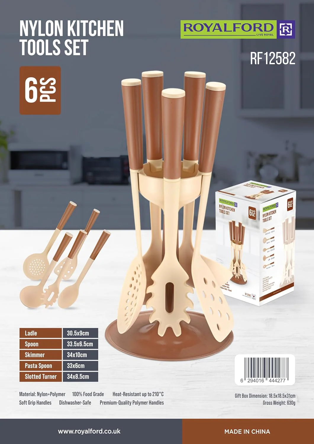 Royalford 6 Pieces Nylon Cooking Kitchen Tools RF12582 Nonstick Cookware Utensils Set with Handles Non Toxic Turner Ladle Spoon Skimmer Pasta Spoon Slotted Spoon Dishwasher Safe Heat Resistant - Image 12