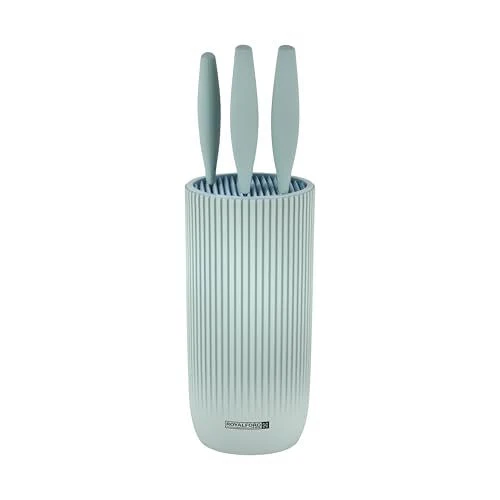 ROYALFORD 6pcs Knives Set with Holder(3.5" Paring Knife, 5" Utility Knife, 8" Slicer Knife, 8" Chef Knife, 4.5" Steak Knife, PP+TPR Knife  Holder 11cm*23cm), Extra-Sharp Stainless Steel Blades and PP Handles