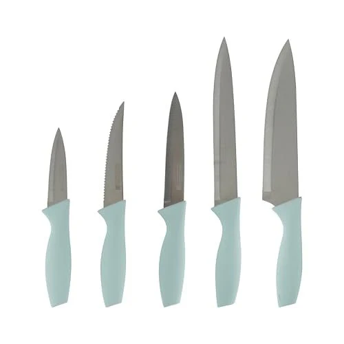ROYALFORD 6pcs Knives Set with Holder(3.5" Paring Knife, 5" Utility Knife, 8" Slicer Knife, 8" Chef Knife, 4.5" Steak Knife, PP+TPR Knife  Holder 11cm*23cm), Extra-Sharp Stainless Steel Blades and PP Handles - Image 2