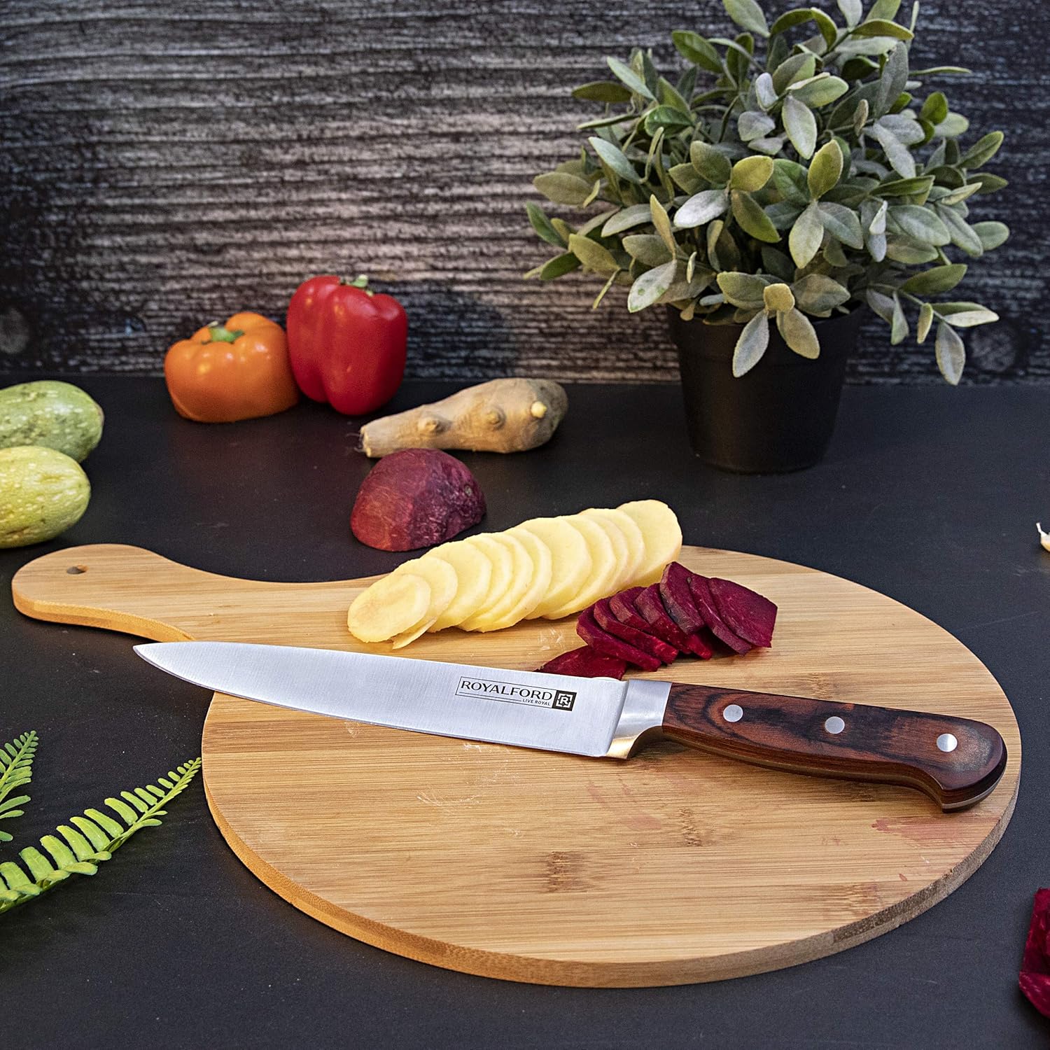 RoyalFord 8'' Stainless Steel Slicer Knife, RF4111-Silver/Brown - Image 4