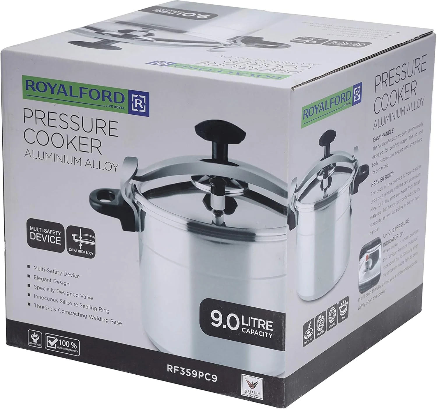 Royalford 9L Aluminium Pressure Cooker with Safety Valve – RF359PC9 - Image 6