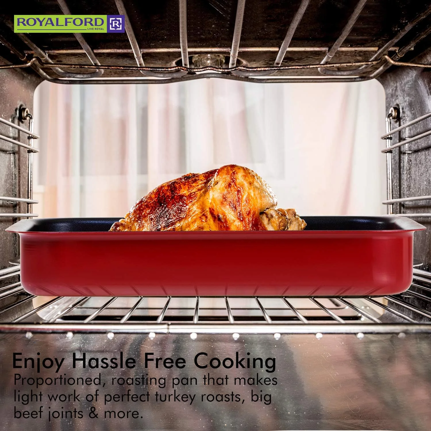 Royalford Aluminium Alloy Non-Stick Rectangular Baking Tray/Roaster Pan 32cm*24cm*6.5cm, RF1147 - Image 4