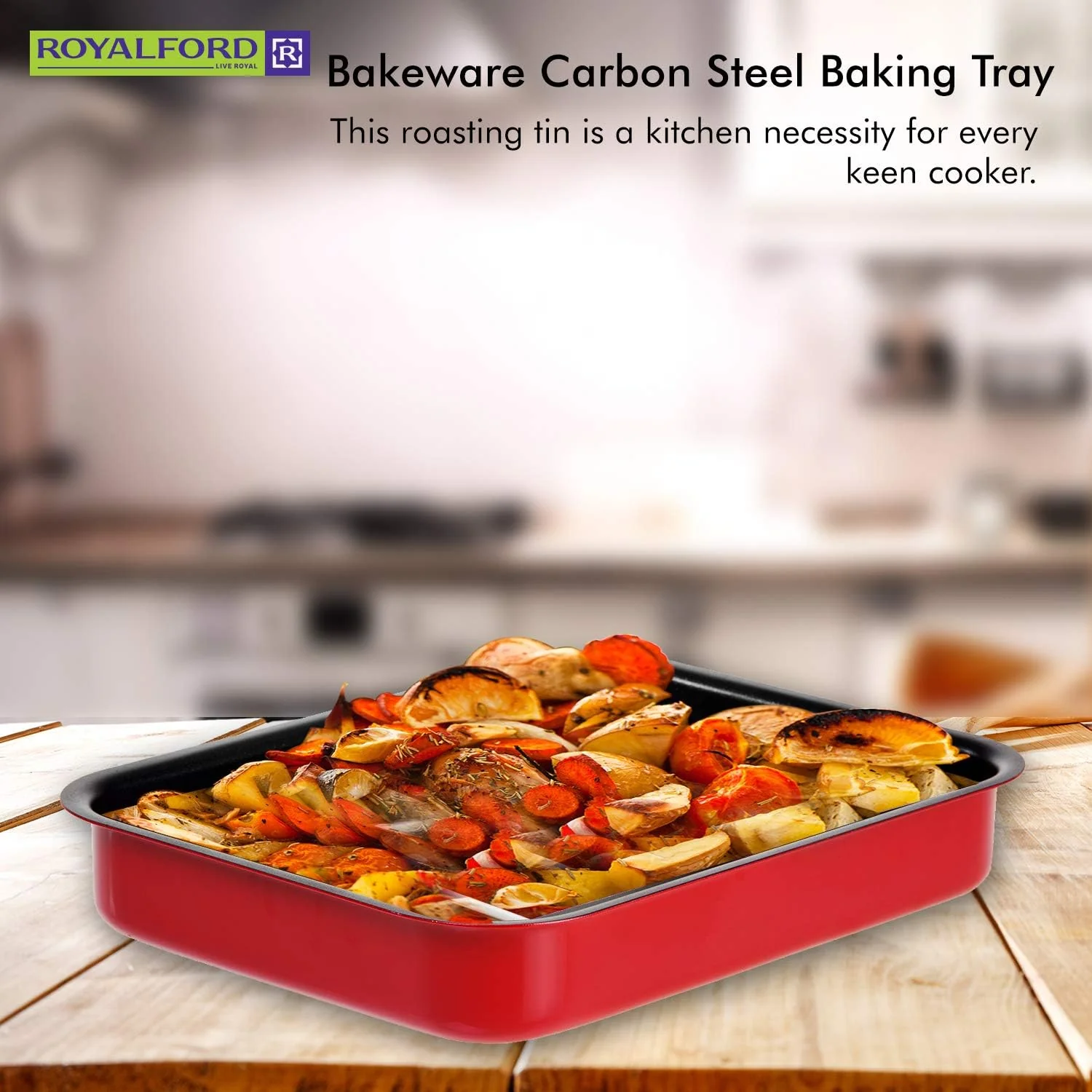 Royalford Aluminium Alloy Non-Stick Rectangular Baking Tray/Roaster Pan 32cm*24cm*6.5cm, RF1147 - Image 6