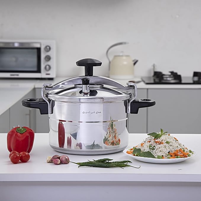 Royalford Aluminium Pressure Cooker – Lightweight & Durable Home Kitchen Pressure Cooker with Lid, Multi-Safety Device with Cool Touch Handles and Safety Valves – for Gas and Solid Hotplates (5L) - Image 4