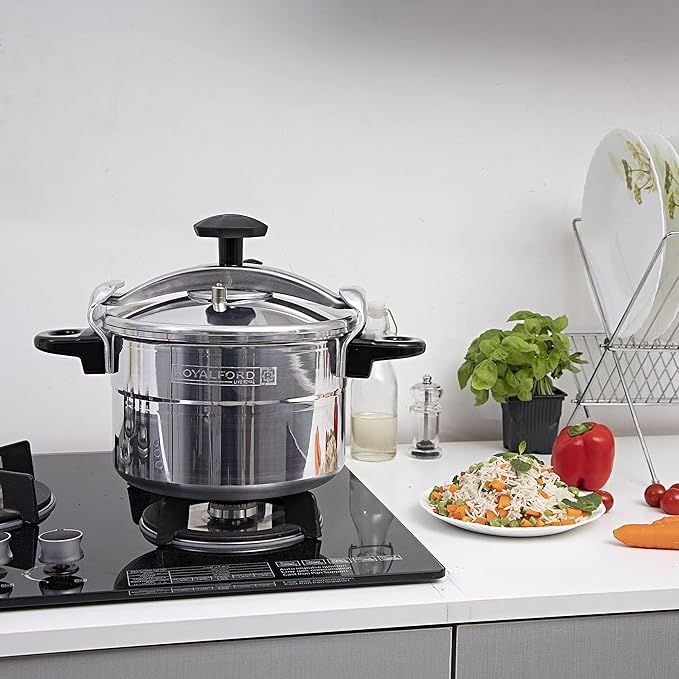 Royalford Aluminium Pressure Cooker – Lightweight & Durable Home Kitchen Pressure Cooker with Lid, Multi-Safety Device with Cool Touch Handles and Safety Valves – for Gas and Solid Hotplates (5L) - Image 5