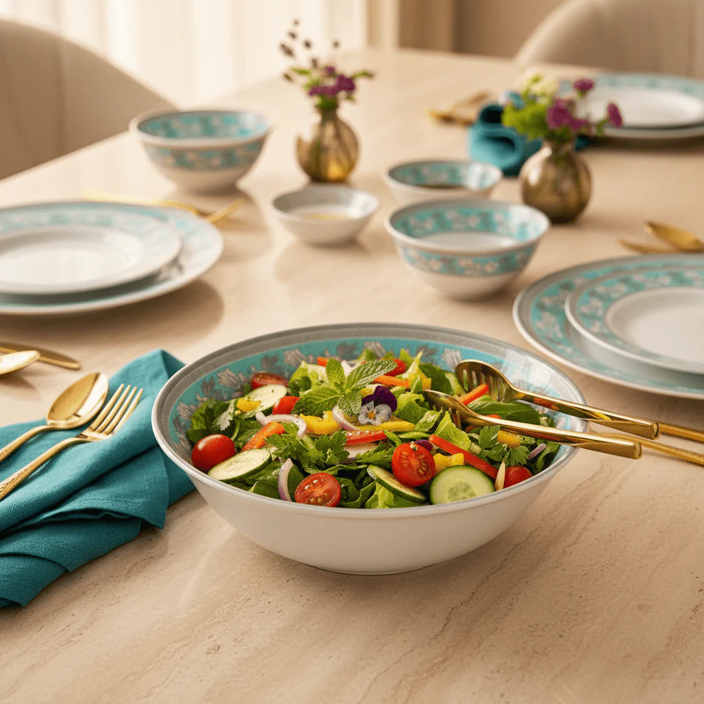 Royalford Blue Accent Melamine Bowl – 8.5" White - Image 2