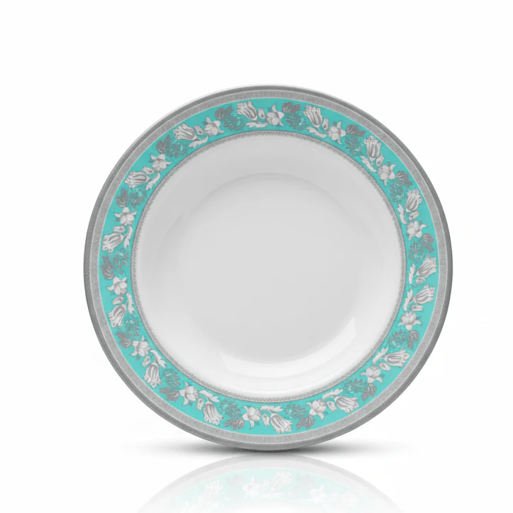 Royalford Blue Accent Melamine Deep Plate – 10" White