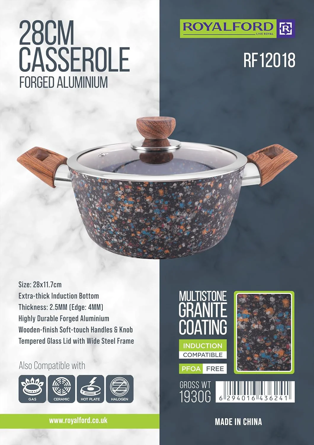 ROYALFORD Forged Aluminum Casserole 28cm, Mult-Stone Granite Coating, Induction Compatible - Image 3