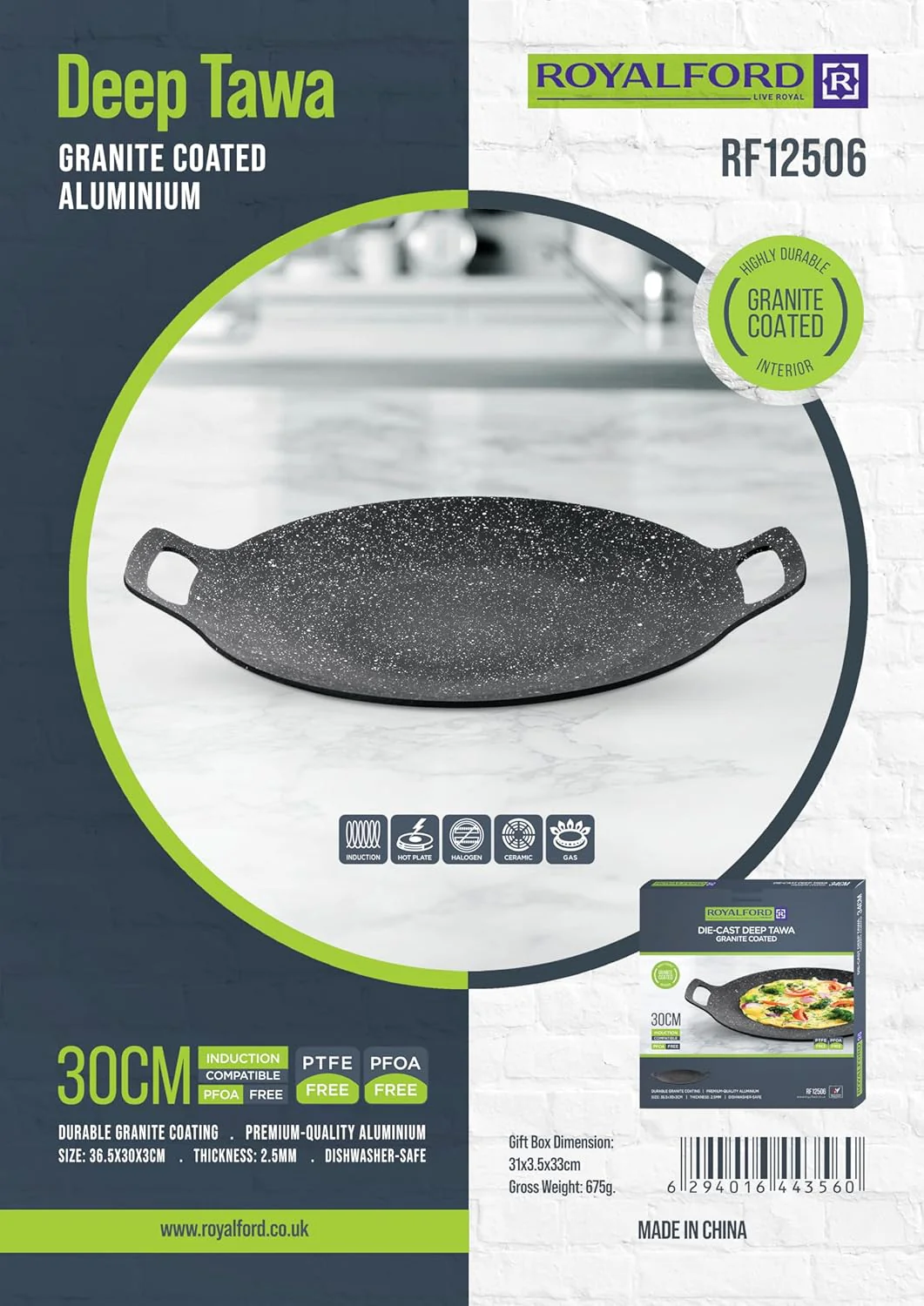 Royalford Granite Coated Aluminium Deep Tawa 30cm, Induction Campatible, RF12506 - Image 6