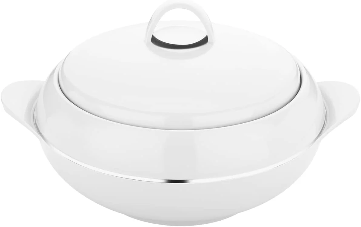 ROYALFORD Omega Gold Insulated Casserole 1600ml, Firm Twist Lock, White&Silver