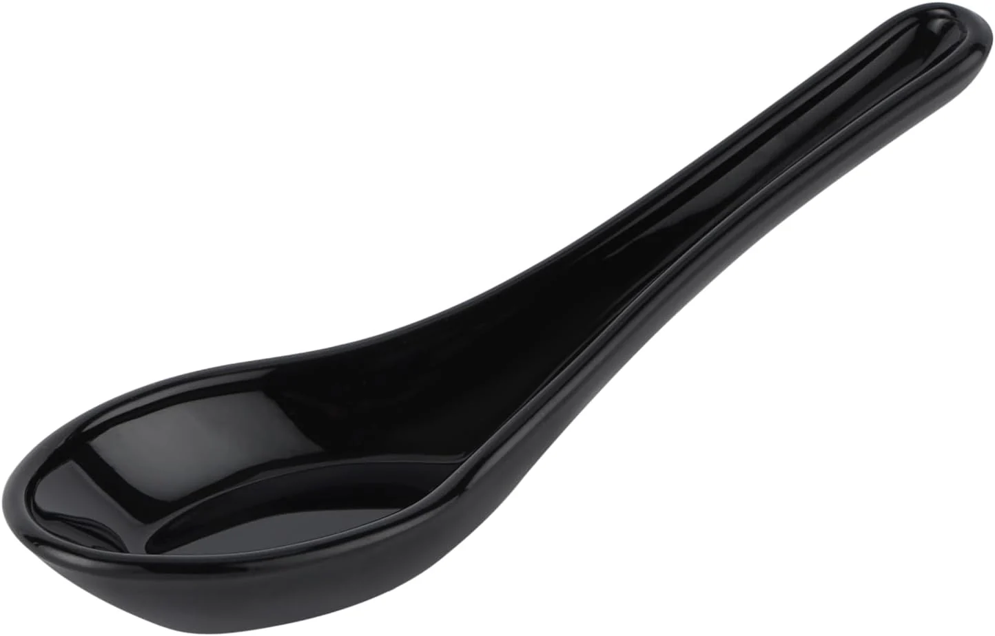 Royalford Opalware Soup Spoon RF11908 Korean Spoons Ramen Spoons for Cereal Stews Ramen Pho Wonton Dumpling Miso, Dishwasher Safe-10CM-Black